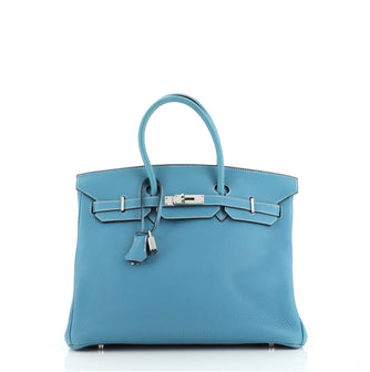 Hermes Birkin Handbag Blue Togo with Palladium Hardware 35