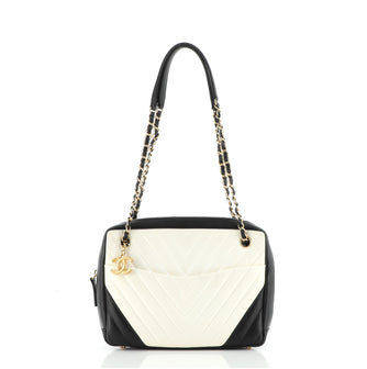 Chanel CC Charm Camera Bag Chevron Lambskin Medium