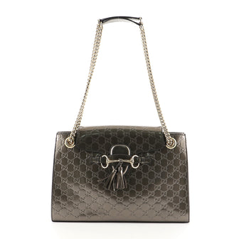 Gucci Emily Chain Flap Shoulder Bag Guccissima Patent Large