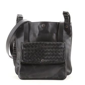 Bottega Veneta Front Pocket Messenger Bag Leather with Intrecciato Detail Small