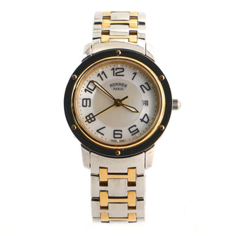 Hermes Clipper Quartz Watch Stainless Steel with Plated Metal and Mother of Pearl 28