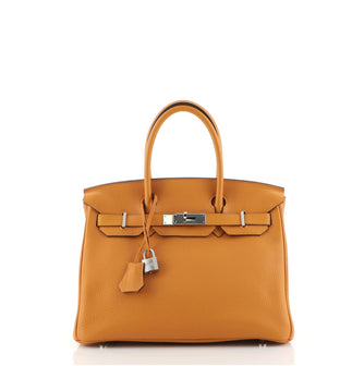 Hermes Birkin Handbag Orange Clemence with Palladium Hardware 30