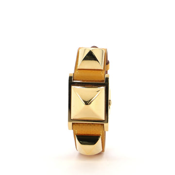 Hermes Medor Quartz Watch Plated Metal and Leather 23