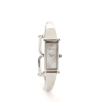 Gucci G-Frame Rectangular Bangle Quartz Watch Stainless Steel with Diamond and Mother of Pearl 12