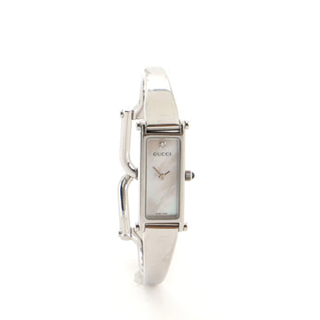 Gucci G-Frame Rectangular Bangle Quartz Watch Stainless Steel with Diamond and Mother of Pearl 12