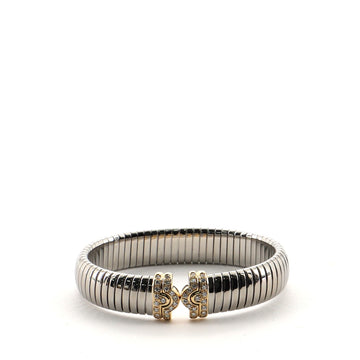 Bvlgari Tubogas Cuff Bracelet Stainless Steel with 18K Yellow Gold and Diamonds