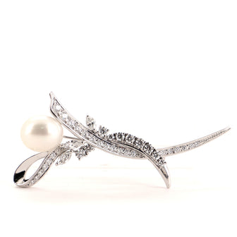Mikimoto Akoya Brooch 18K White Gold with Diamonds and Pearl