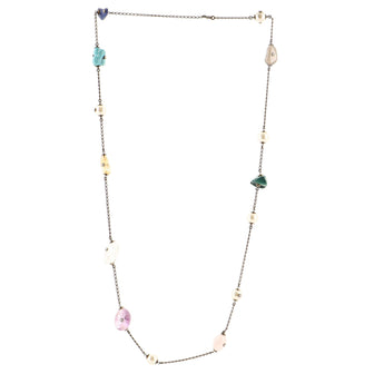 Chanel Vintage Multi-Stone Long Necklace Metal with Crystal Embellished Stones and Faux Pearls