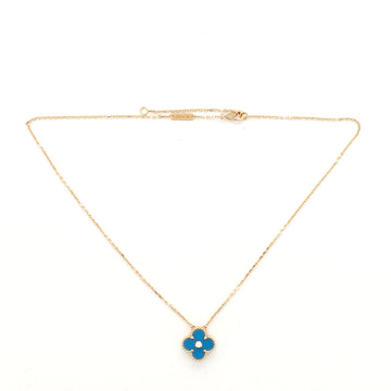 Van Cleef & Arpels Vintage Alhambra Pendant Necklace 18K Yellow Gold and S√®vres Porcelain with Diamond