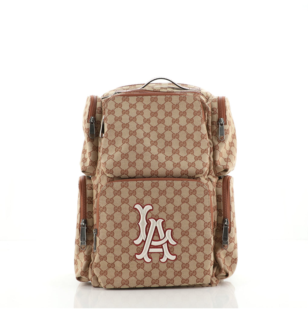 Gucci MLB Front Pocket Backpack GG Canvas With Applique Large