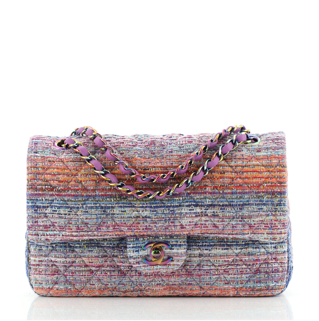 Chanel Tweed Quilted Medium Double Flap Pink Multicolor