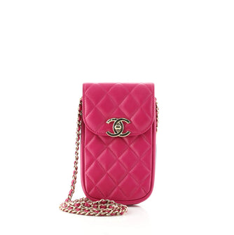 Chanel CC Flap Phone Holder Crossbody Bag Quilted Lambskin