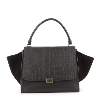 Celine Trapeze Bag Crocodile Embossed Leather Large