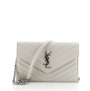 Saint Laurent Classic Monogram Wallet on Chain Matelasse Chevron Leather Small