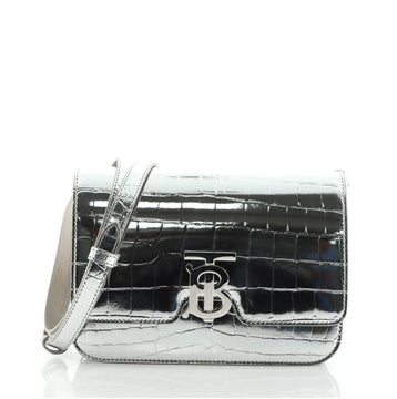 Burberry TB Flap Bag Embossed Metallic Leather Small