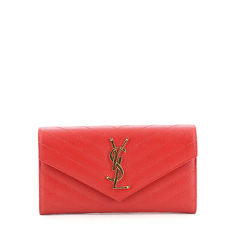 Saint Laurent Classic Monogram Flap Wallet Matelasse Chevron Leather Large
