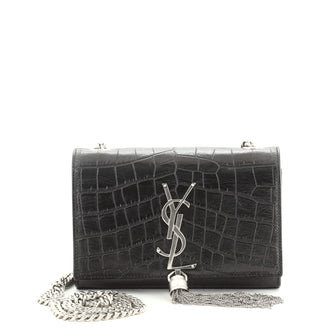 Saint Laurent Classic Monogram Tassel Crossbody Bag Crocodile Embossed Leather Small