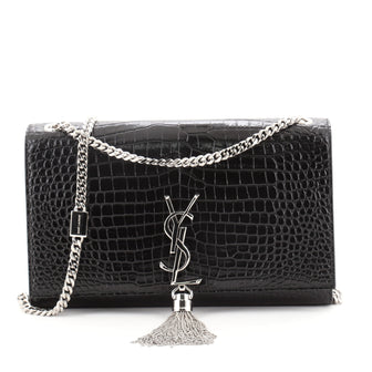 Saint Laurent Classic Monogram Tassel Crossbody Bag Crocodile Embossed Leather Medium