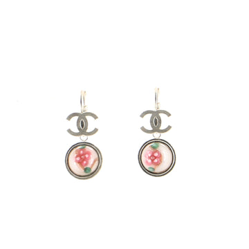 Chanel CC Floral Bead Drop Earrings Metal with Resin