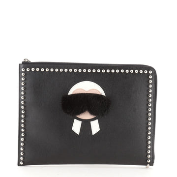 Fendi Karlito Pouch Studded Saffiano Leather Medium