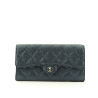Chanel CC Gusset Classic Flap Wallet Quilted Caviar Long