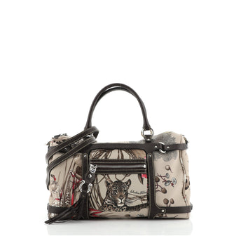 Salvatore Ferragamo Convertible Belted Boston Bag Fiera Printed Nylon with Leather Medium