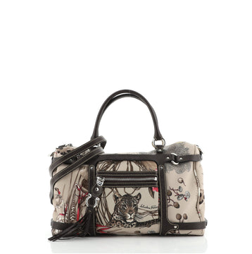 Salvatore Ferragamo Convertible Belted Boston Bag Fiera Printed Nylon with Leather Medium