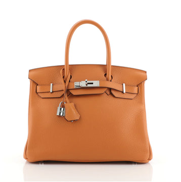 Hermes Birkin Handbag Orange Clemence with Palladium Hardware 30