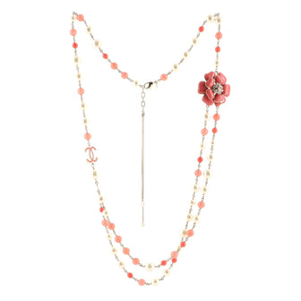Chanel CC Camellia Long Necklace Metal with Faux Pearls and Enamel