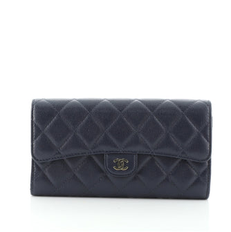Chanel CC Gusset Classic Flap Wallet Quilted Caviar Long