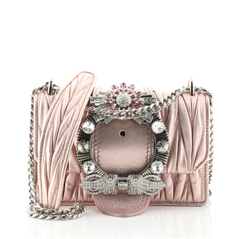 Miu Miu Madras Crystal Buckle Chain Shoulder Bag Matelasse Leather Small