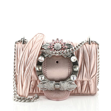 Miu Miu Madras Crystal Buckle Chain Shoulder Bag Matelasse Leather Small