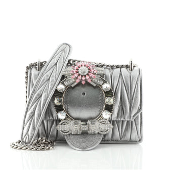 Miu Miu Madras Crystal Buckle Chain Shoulder Bag Matelasse Leather Small