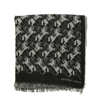 Hermes Small Horses Fringe Shawl Printed Cashmere and Silk