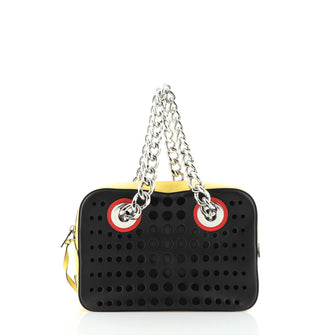 Prada Grommet Chain Shoulder Bag Perforated Leather Medium