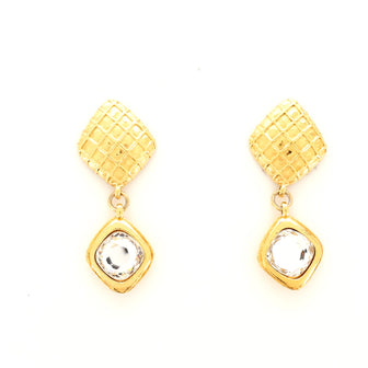 Chanel Vintage Drop Clip On Earrings Crystal with Metal