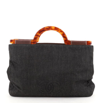 Chanel Vintage CC Resin Top Handle Bag Denim Large