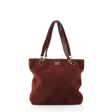 Chanel Vintage Stitched CC Tote Suede Medium