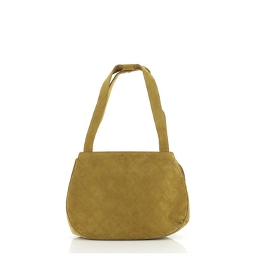 Chanel Vintage Zip Shoulder Bag Quilted Suede Medium
