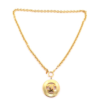 Chanel Vintage CC Round Pendant Long Necklace Metal
