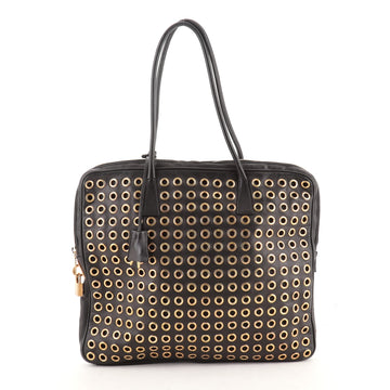 Prada Grommet Zip Top Handle Bag Leather Medium
