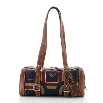 Prada Boston Bag Printed Canvas with Leather Blue 63540113
