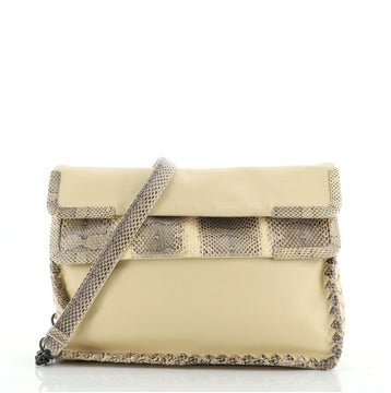 Bottega Veneta Fold Over Convertible Shoulder Bag Leather with Python Medium