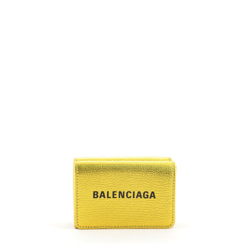 Balenciaga Logo Trifold Wallet Metallic Leather
