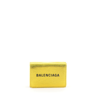 Balenciaga Logo Trifold Wallet Metallic Leather
