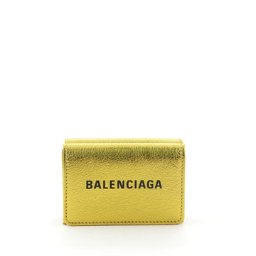 Balenciaga Logo Trifold Wallet Metallic Leather