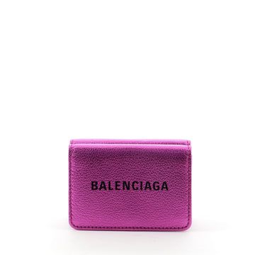 Balenciaga Logo Trifold Wallet Metallic Leather