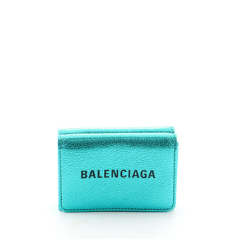 Balenciaga Logo Trifold Wallet Metallic Leather