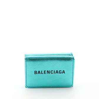 Balenciaga Logo Trifold Wallet Metallic Leather