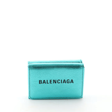 Balenciaga Logo Trifold Wallet Metallic Leather